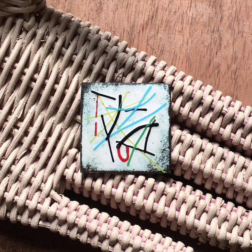 MCM Enamel on Metal Abstract Primary Brooch